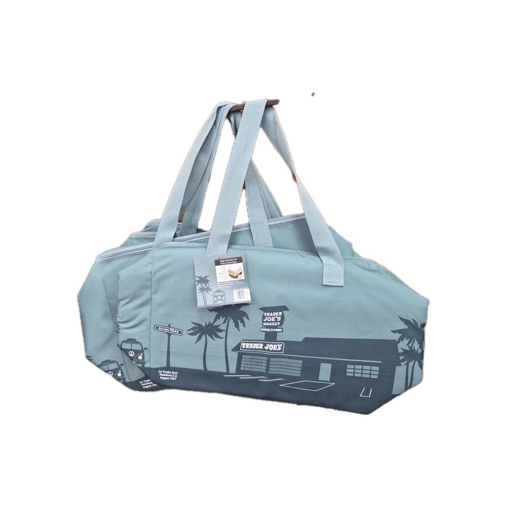 Trader Joe's Teal Blue Insulated Tote Bag Retro Storefront Graphic